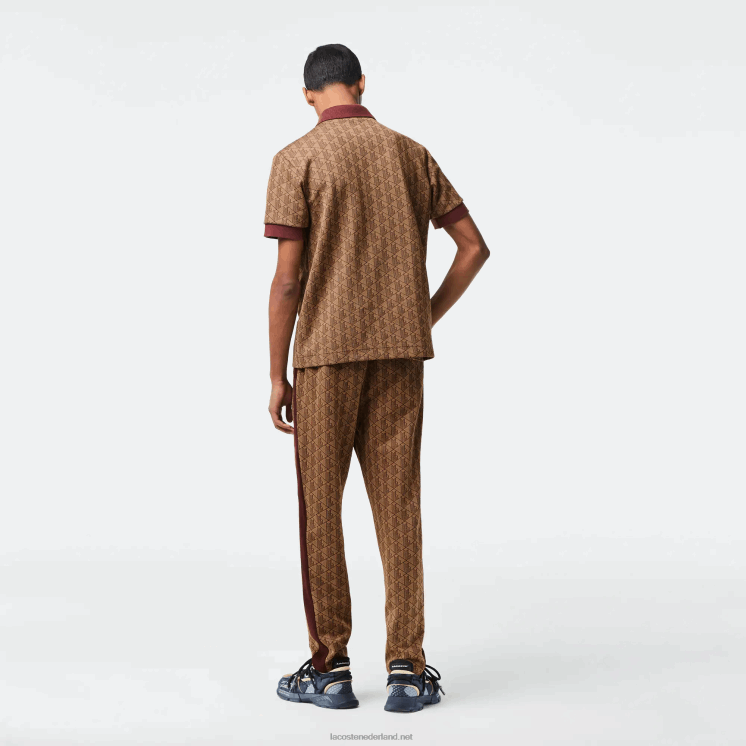 Lacoste polo met klassieke pasvorm en monogramprint 0828H71 beige bordeaux mkj Heren