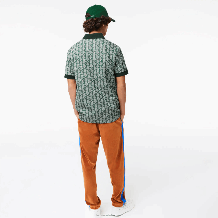 Lacoste polo met klassieke pasvorm en monogramprint 0828H72 groenbeige 7m4 Heren