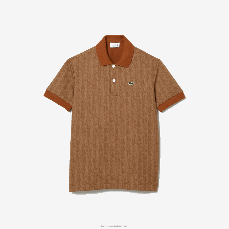 Lacoste polo met klassieke pasvorm en monogramprint 0828H73 beige bruin zm Heren