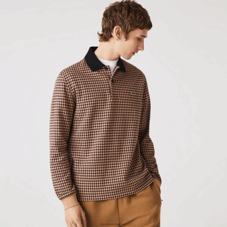 Lacoste polo met relaxte pasvorm en Schotse ruitprint 0828H924 beige marineblauw bordeaux v40 Heren