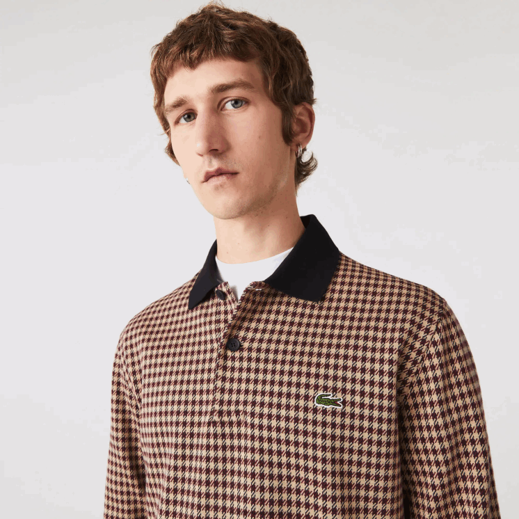 Lacoste polo met relaxte pasvorm en Schotse ruitprint 0828H924 beige marineblauw bordeaux v40 Heren