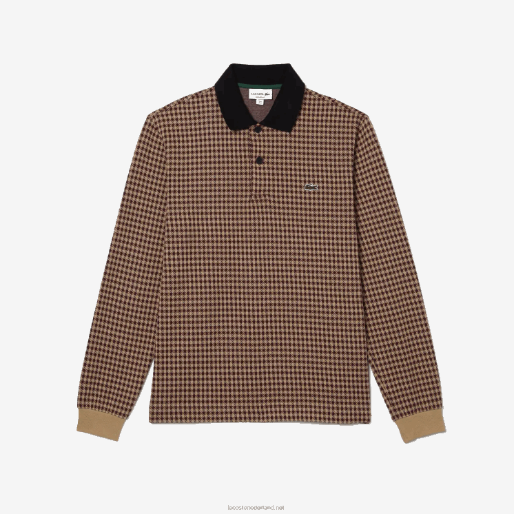 Lacoste polo met relaxte pasvorm en Schotse ruitprint 0828H924 beige marineblauw bordeaux v40 Heren