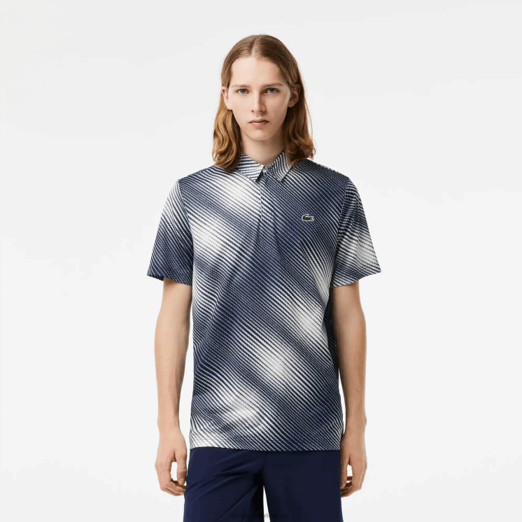 Lacoste polo van gerecycled polyester met golfprint 0828H151 wit marineblauw ev0 Heren