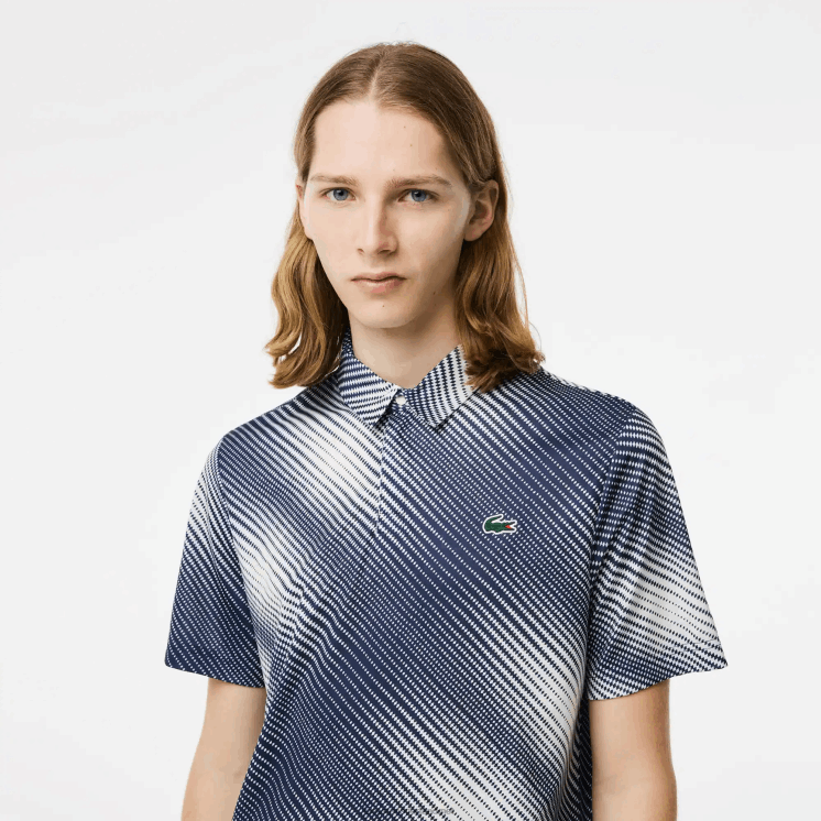 Lacoste polo van gerecycled polyester met golfprint 0828H151 wit marineblauw ev0 Heren