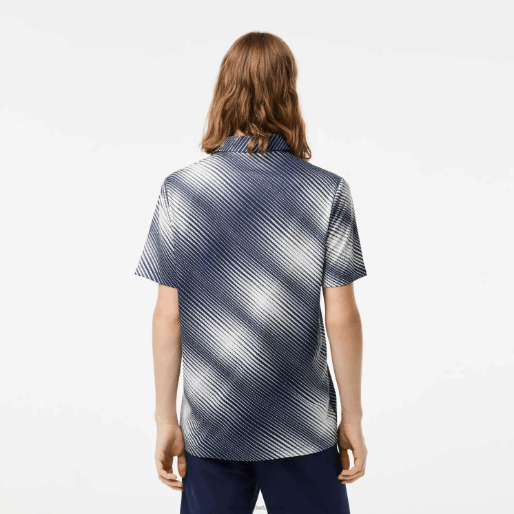 Lacoste polo van gerecycled polyester met golfprint 0828H151 wit marineblauw ev0 Heren