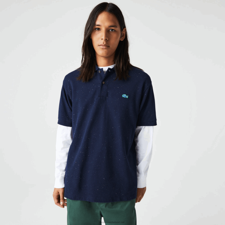 Lacoste polo van pique katoen met klassieke pasvorm en gespikkelde print 0828H591 marineblauw 7cg Heren