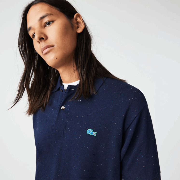 Lacoste polo van pique katoen met klassieke pasvorm en gespikkelde print 0828H591 marineblauw 7cg Heren