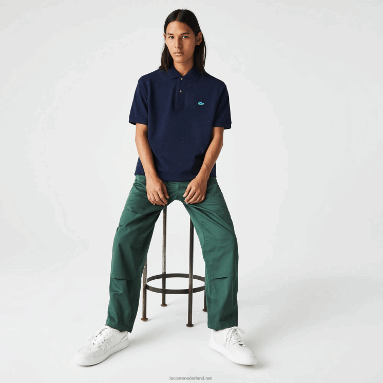 Lacoste polo van pique katoen met klassieke pasvorm en gespikkelde print 0828H591 marineblauw 7cg Heren