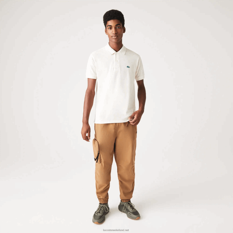 Lacoste polo van pique katoen met klassieke pasvorm en gespikkelde print 0828H592 beige 74a Heren