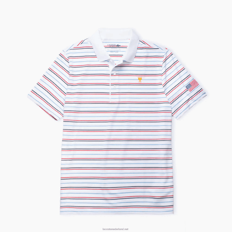 Lacoste presidents cup sport gestreepte polo 0828H1230 wit marineblauw rood t57 Heren
