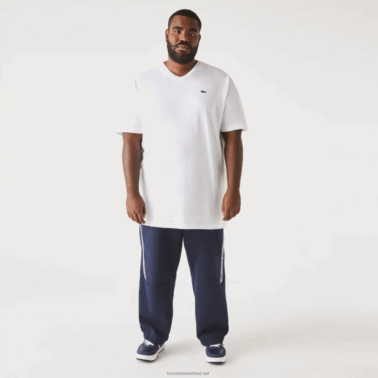 Lacoste regular fit geribbeld katoenen poloshirt met v-hals (grote maten) 0828H707 wit 001 Heren
