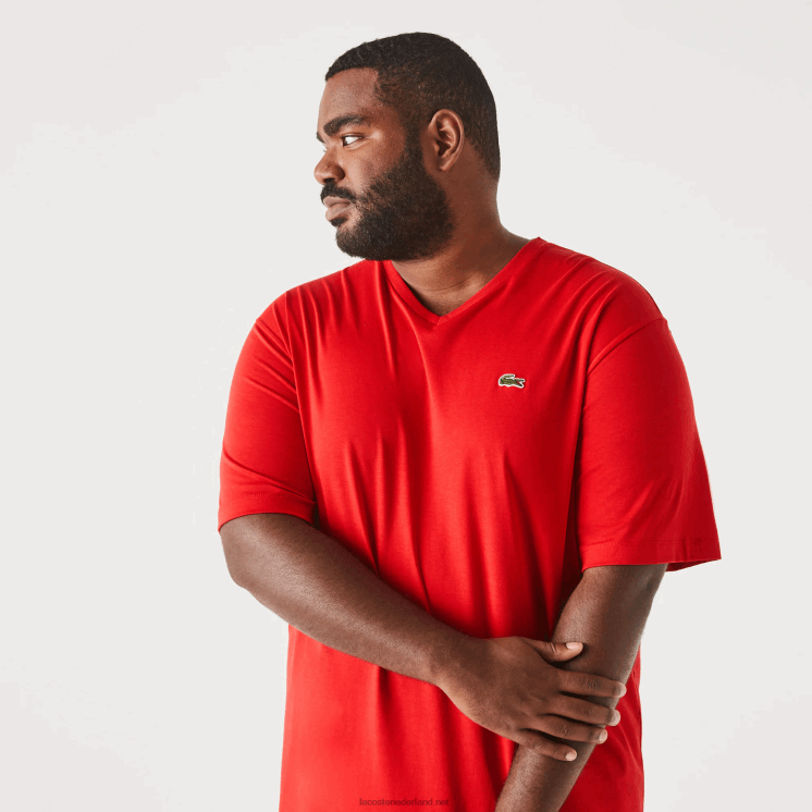 Lacoste regular fit geribbeld katoenen poloshirt met v-hals (grote maten) 0828H709 rood 240 Heren