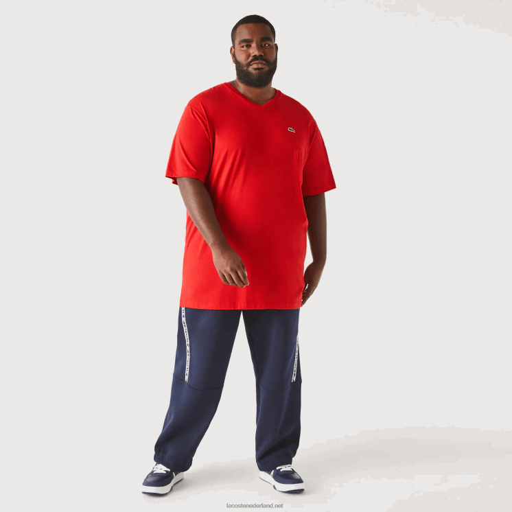 Lacoste regular fit geribbeld katoenen poloshirt met v-hals (grote maten) 0828H709 rood 240 Heren