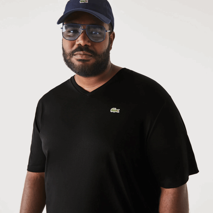 Lacoste regular fit geribbeld katoenen poloshirt met v-hals (grote maten) 0828H710 zwart 031 Heren