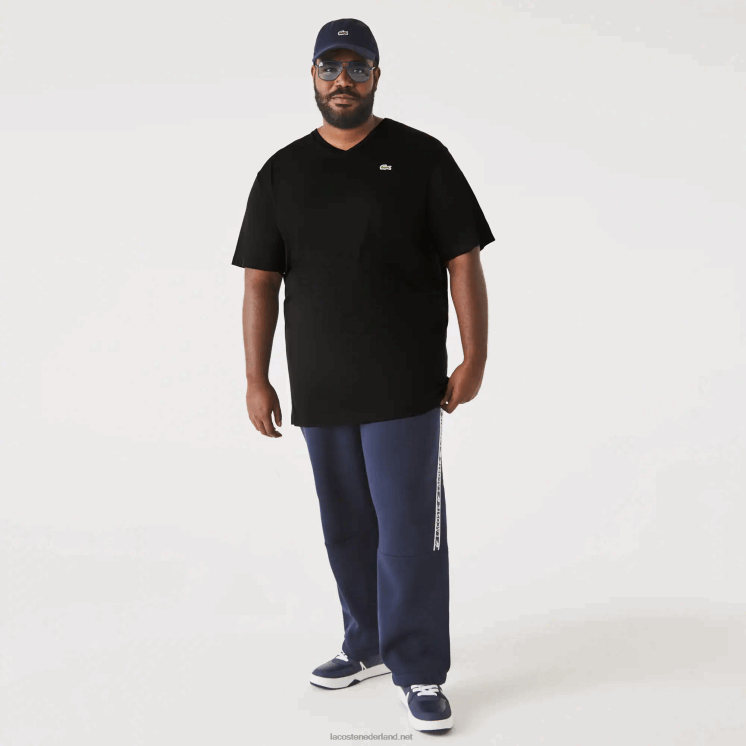 Lacoste regular fit geribbeld katoenen poloshirt met v-hals (grote maten) 0828H710 zwart 031 Heren