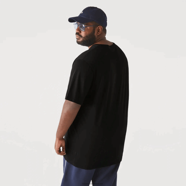 Lacoste regular fit geribbeld katoenen poloshirt met v-hals (grote maten) 0828H710 zwart 031 Heren