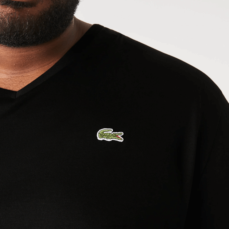 Lacoste regular fit geribbeld katoenen poloshirt met v-hals (grote maten) 0828H710 zwart 031 Heren
