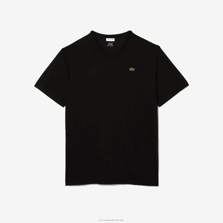Lacoste regular fit geribbeld katoenen poloshirt met v-hals (grote maten) 0828H710 zwart 031 Heren