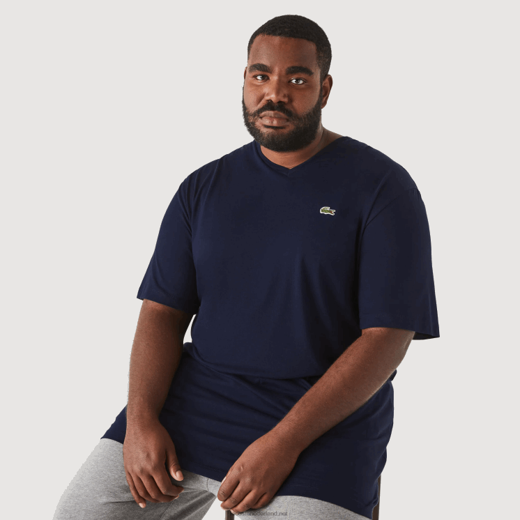 Lacoste regular fit geribbeld katoenen poloshirt met v-hals (grote maten) 0828H732 marineblauw 166 Heren