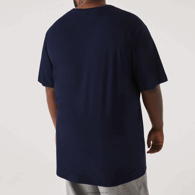 Lacoste regular fit geribbeld katoenen poloshirt met v-hals (grote maten) 0828H732 marineblauw 166 Heren