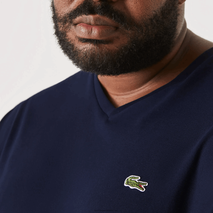 Lacoste regular fit geribbeld katoenen poloshirt met v-hals (grote maten) 0828H732 marineblauw 166 Heren