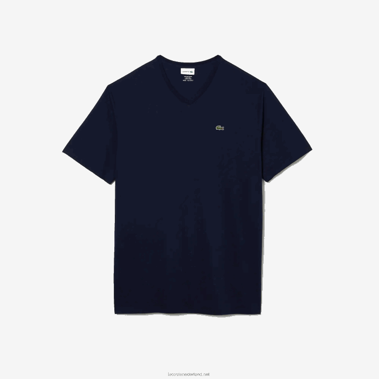 Lacoste regular fit geribbeld katoenen poloshirt met v-hals (grote maten) 0828H732 marineblauw 166 Heren