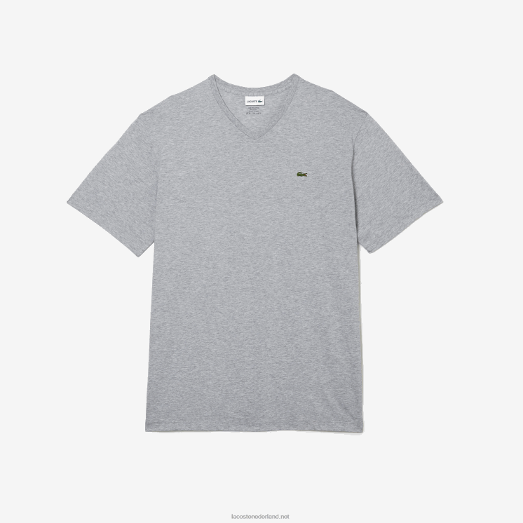 Lacoste regular fit geribbeld katoenen poloshirt met v-hals (grote maten) 0828H765 grijze chine ca Heren