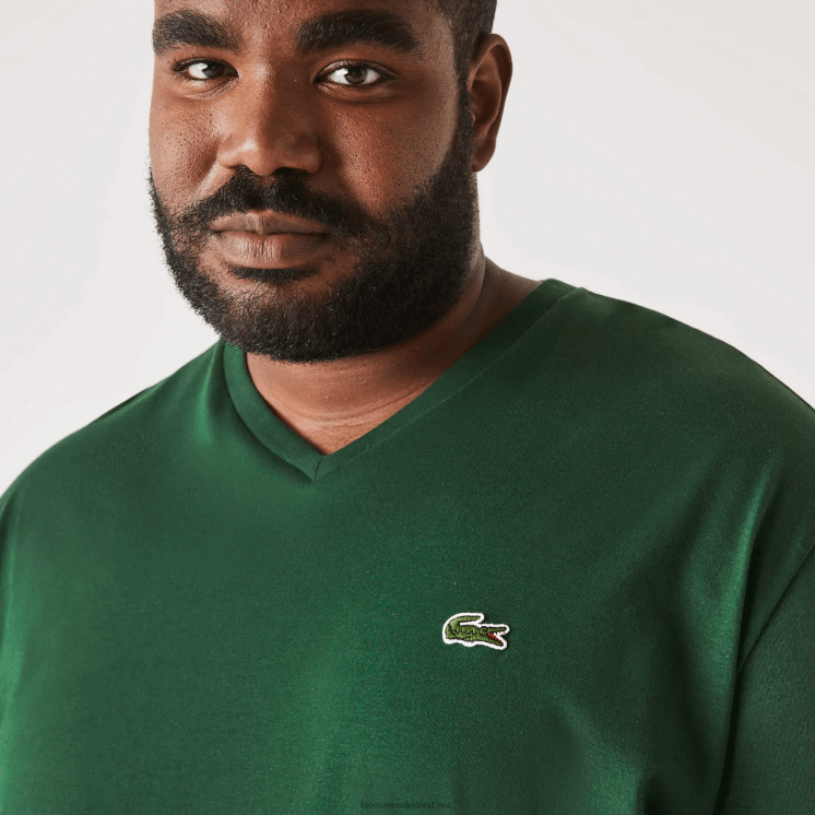 Lacoste regular fit geribbeld katoenen poloshirt met v-hals (grote maten) 0828H823 groen 132 Heren