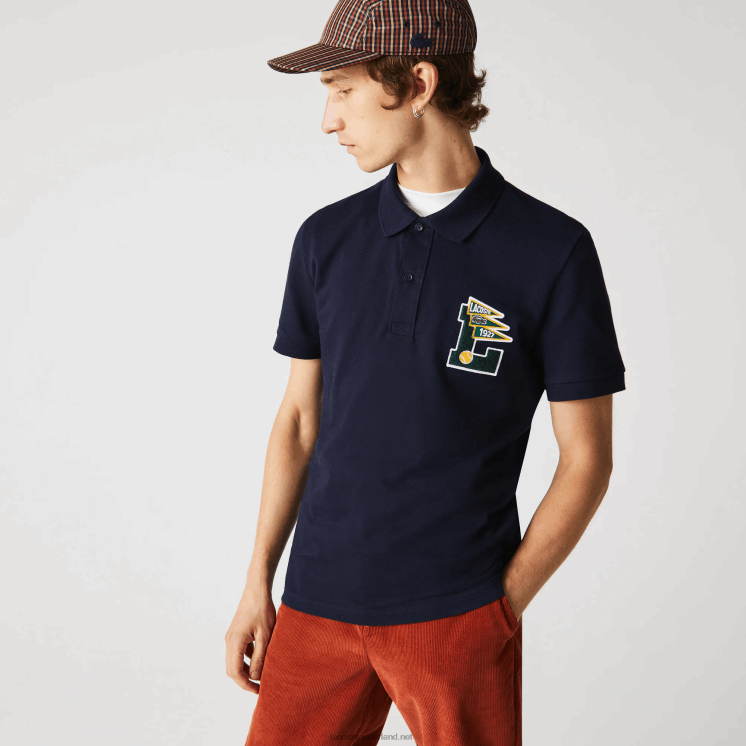 Lacoste regular fit katoenen piqué polo met l-badge 0828H896 marineblauw 166 Heren