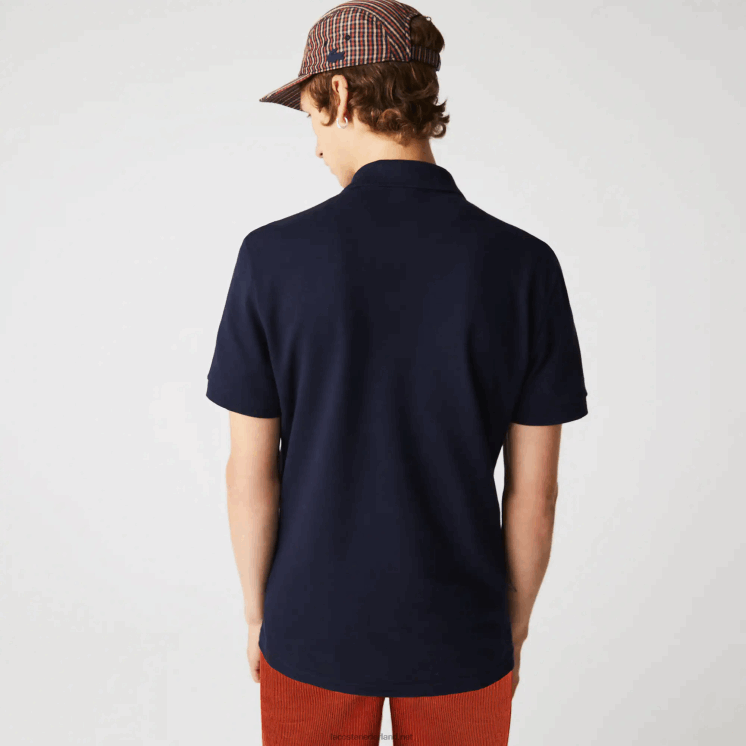 Lacoste regular fit katoenen piqué polo met l-badge 0828H896 marineblauw 166 Heren