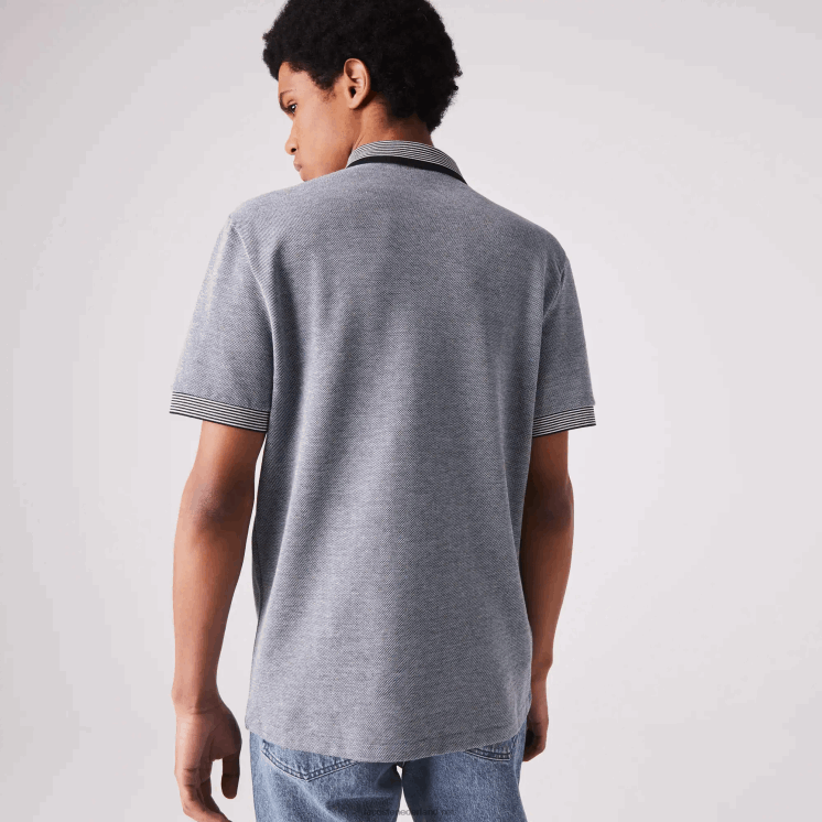 Lacoste regular fit katoenen polo met gestreepte afwerkingen 0828H873 marineblauw wit bdv Heren