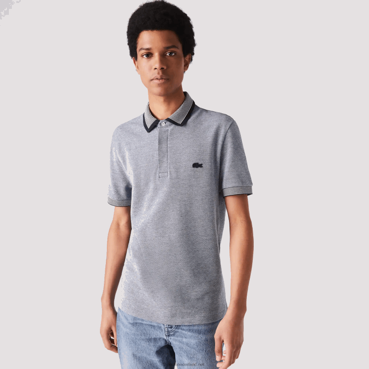 Lacoste regular fit katoenen polo met gestreepte afwerkingen 0828H873 marineblauw wit bdv Heren