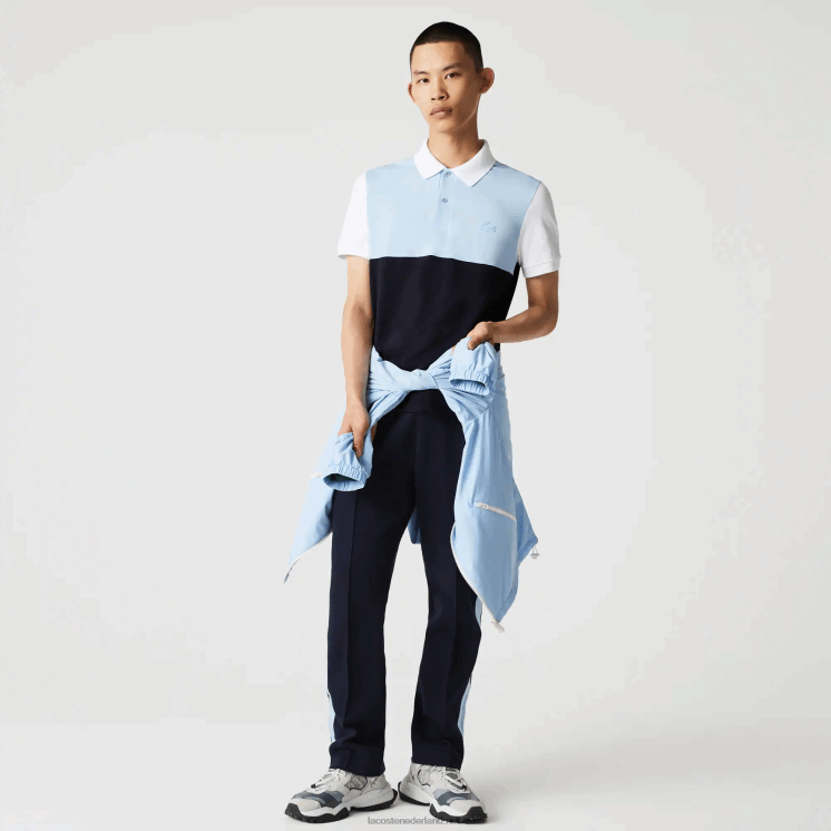 Lacoste regular fit licht ademende piqué polo met colorblock 0828H867 marineblauw lichtblauw wit tx4 Heren