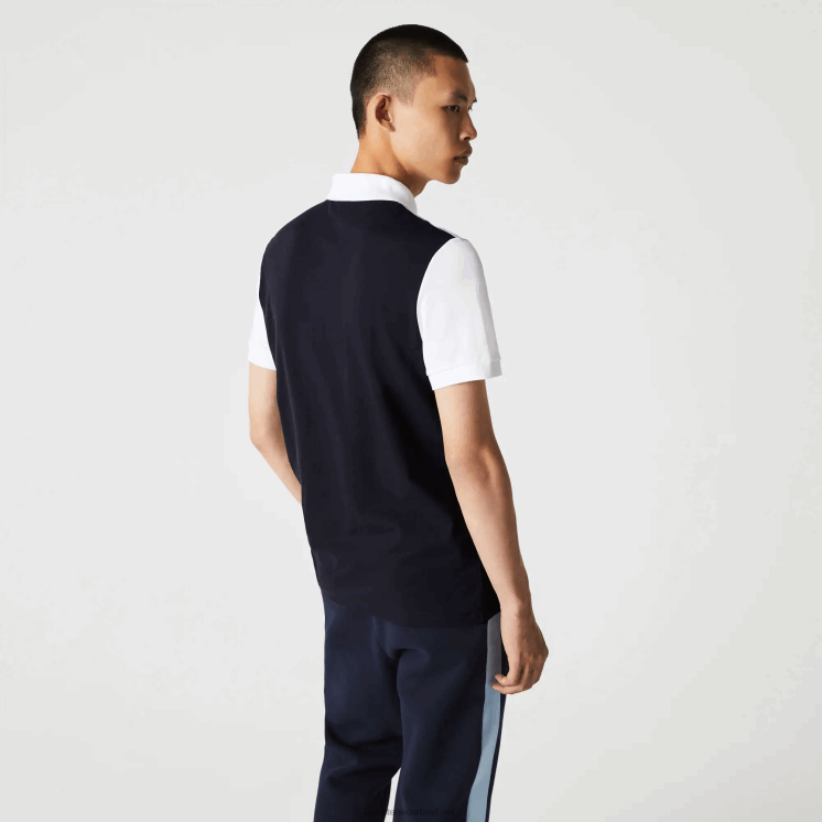 Lacoste regular fit licht ademende piqué polo met colorblock 0828H867 marineblauw lichtblauw wit tx4 Heren