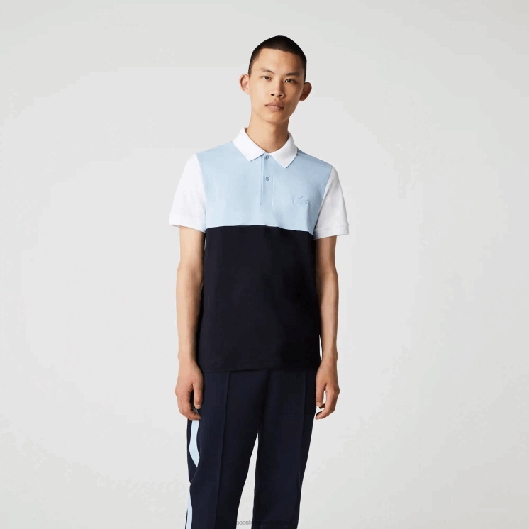 Lacoste regular fit licht ademende piqué polo met colorblock 0828H867 marineblauw lichtblauw wit tx4 Heren