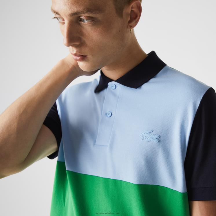 Lacoste regular fit licht ademende piqué polo met colorblock 0828H868 groen licht marineblauw 16f Heren