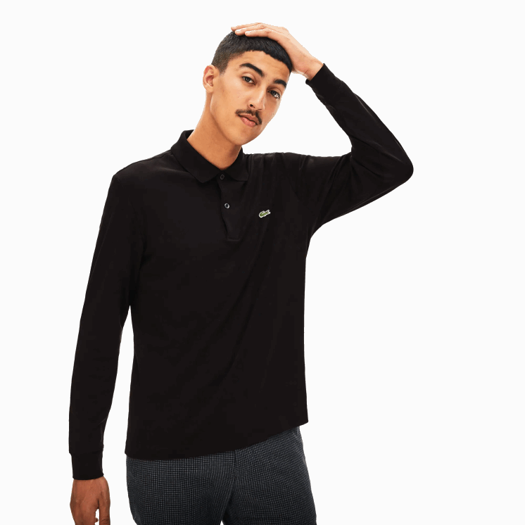 Lacoste regular fit pimakatoen polo met lange mouwen 0828H858 zwart 031 Heren