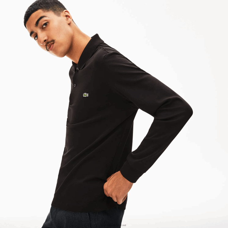 Lacoste regular fit pimakatoen polo met lange mouwen 0828H858 zwart 031 Heren