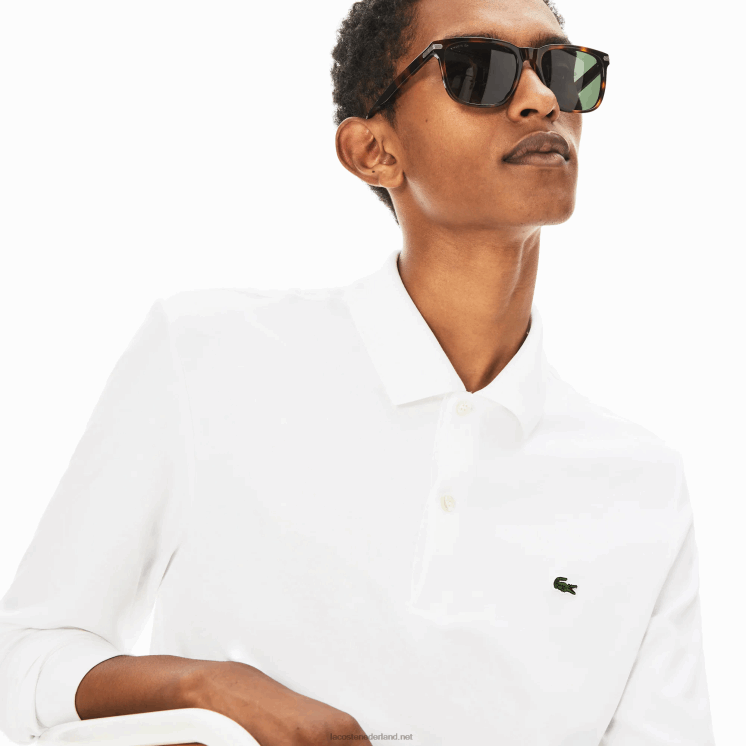 Lacoste regular fit pimakatoen polo met lange mouwen 0828H859 wit 001 Heren