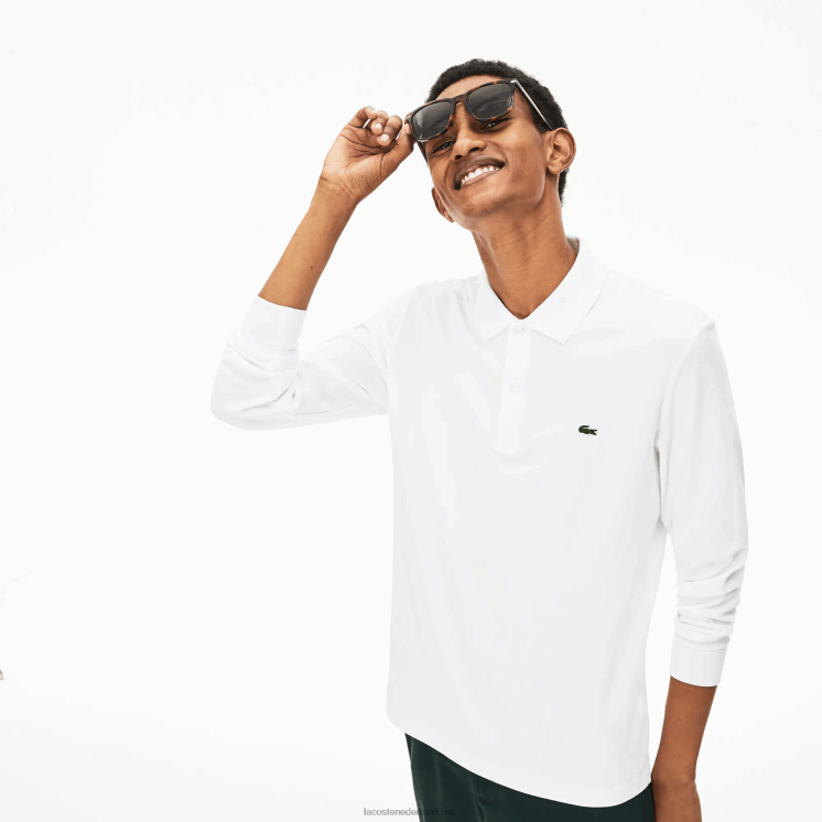 Lacoste regular fit pimakatoen polo met lange mouwen 0828H859 wit 001 Heren