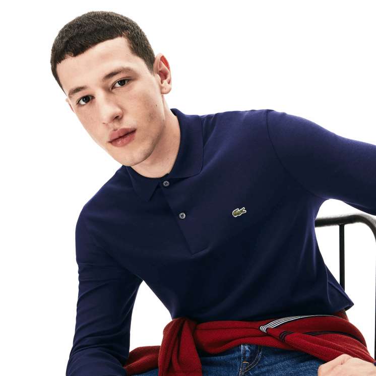 Lacoste regular fit pimakatoen polo met lange mouwen 0828H860 marineblauw 166 Heren