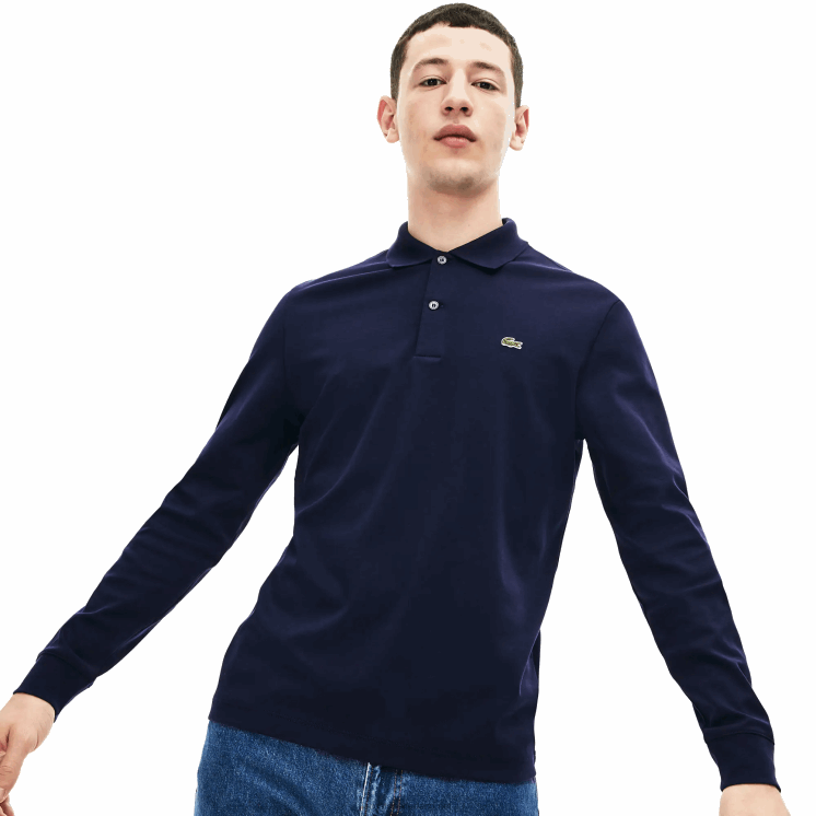 Lacoste regular fit pimakatoen polo met lange mouwen 0828H860 marineblauw 166 Heren
