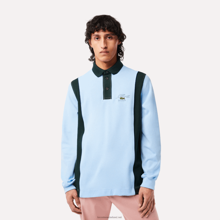 Lacoste rugbyshirt met lange mouwen van biologisch katoen 0828H544 blauw groen fl3 Heren