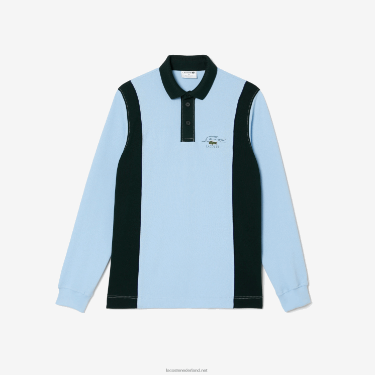 Lacoste rugbyshirt met lange mouwen van biologisch katoen 0828H544 blauw groen fl3 Heren