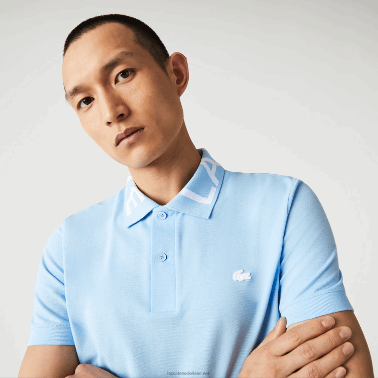 Lacoste slim fit licht ademend piqué poloshirt met letters in de hals 0828H900 blauwe hbp Heren