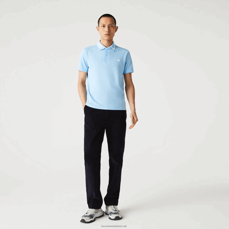 Lacoste slim fit licht ademend piqué poloshirt met letters in de hals 0828H900 blauwe hbp Heren