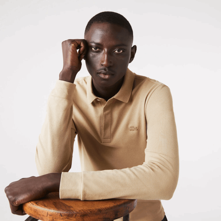 Lacoste smart paris piqué polo met lange mouwen van stretchkatoen 0828H1297 beige 02s Heren