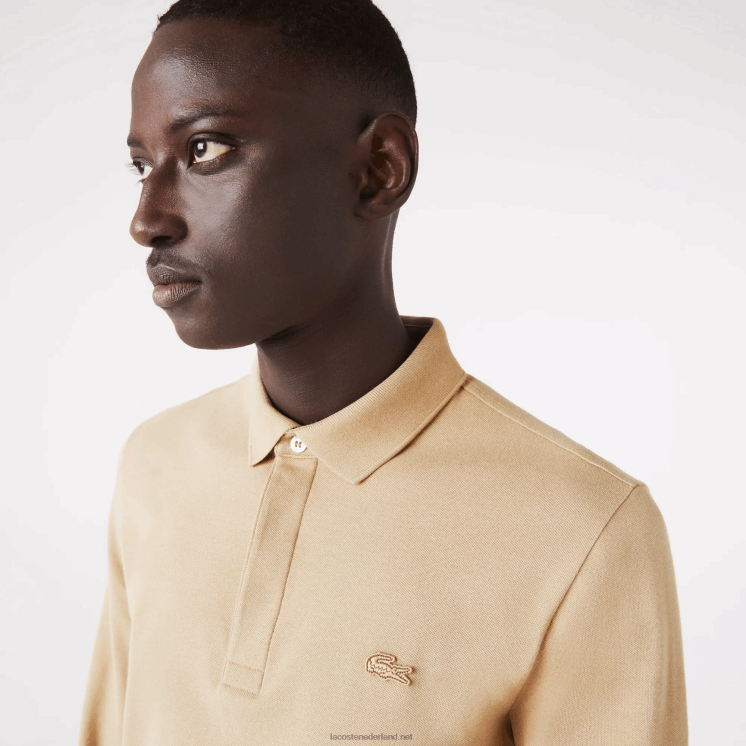Lacoste smart paris piqué polo met lange mouwen van stretchkatoen 0828H1297 beige 02s Heren