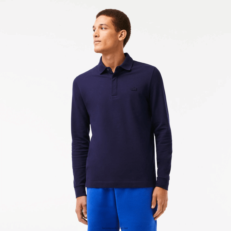 Lacoste smart paris piqué polo met lange mouwen van stretchkatoen 0828H665 marineblauw 166 Heren