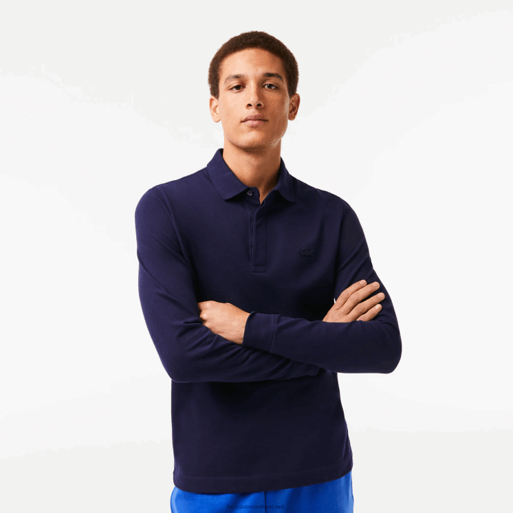 Lacoste smart paris piqué polo met lange mouwen van stretchkatoen 0828H665 marineblauw 166 Heren